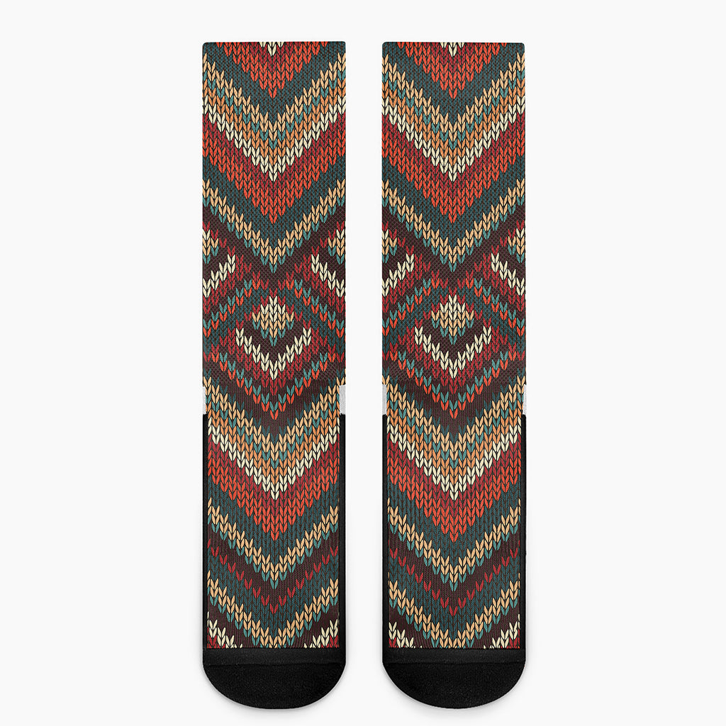 Vintage Knitted Pattern Print Crew Socks