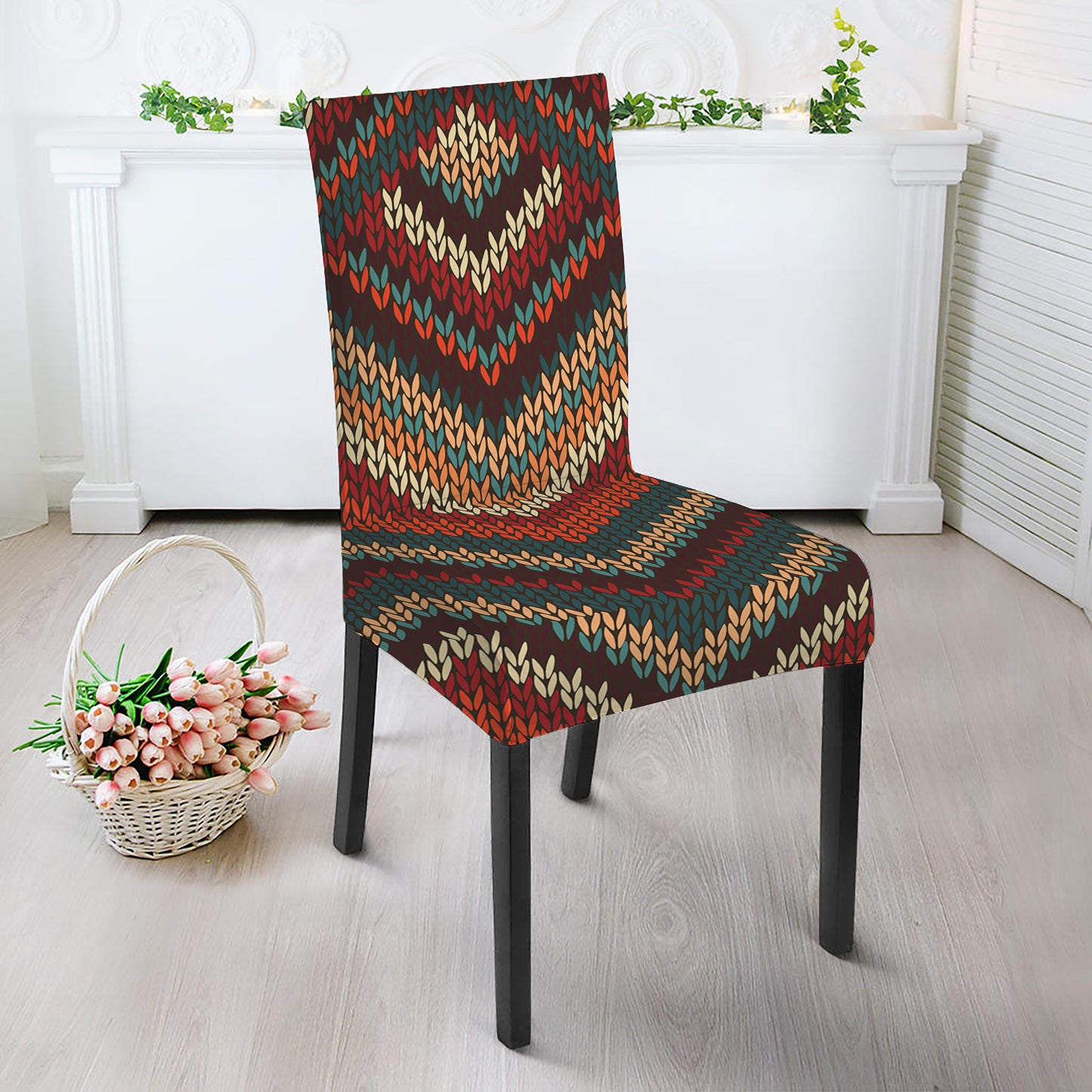 Vintage Knitted Pattern Print Dining Chair Slipcover
