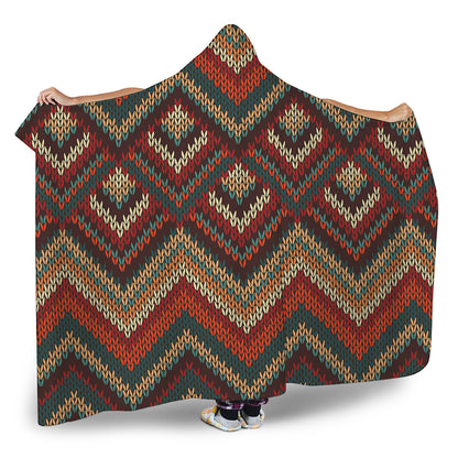 Vintage Knitted Pattern Print Hooded Blanket