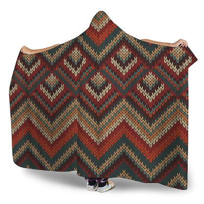 Vintage Knitted Pattern Print Hooded Blanket
