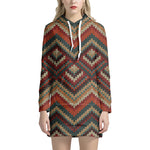 Vintage Knitted Pattern Print Hoodie Dress