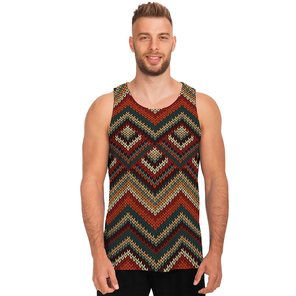 Vintage Knitted Pattern Print Men's Tank Top