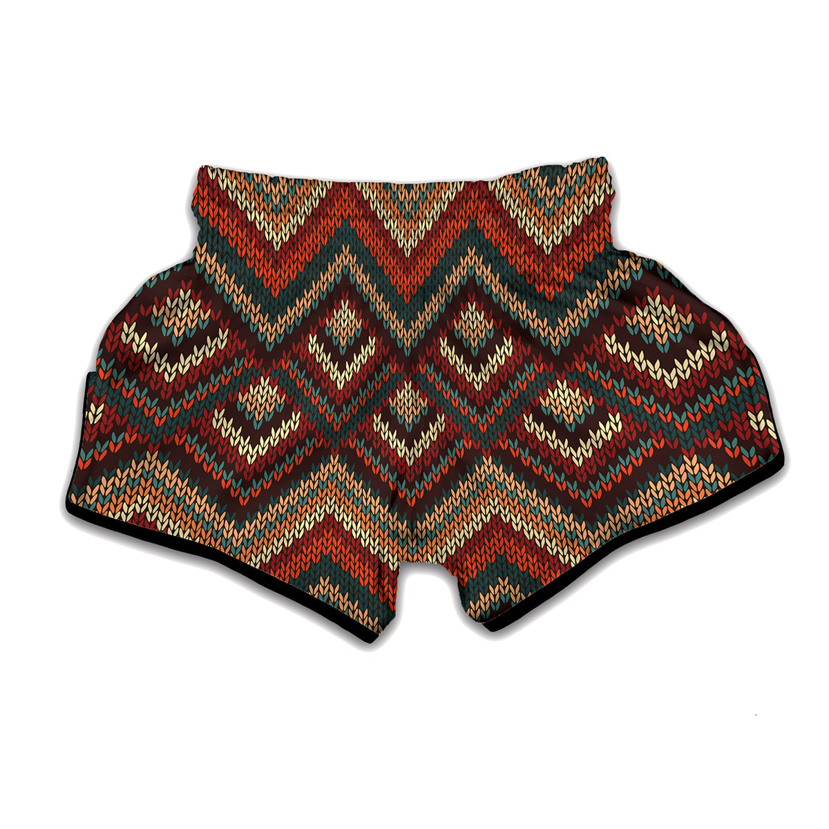 Vintage Knitted Pattern Print Muay Thai Boxing Shorts