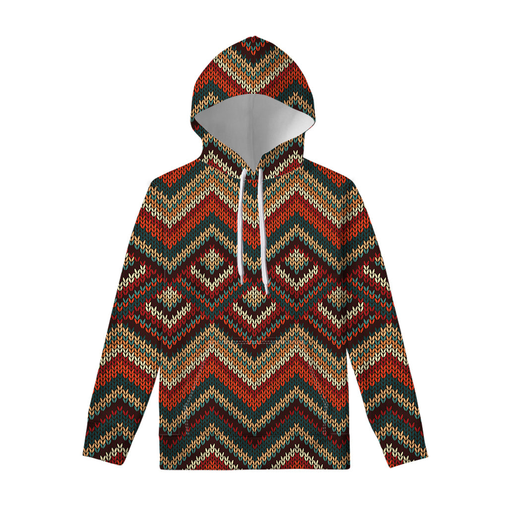 Vintage Knitted Pattern Print Pullover Hoodie