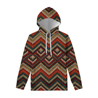Vintage Knitted Pattern Print Pullover Hoodie