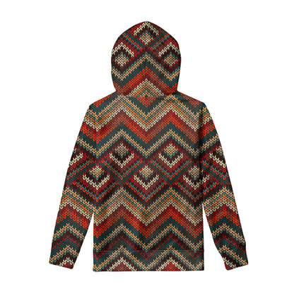 Vintage Knitted Pattern Print Pullover Hoodie