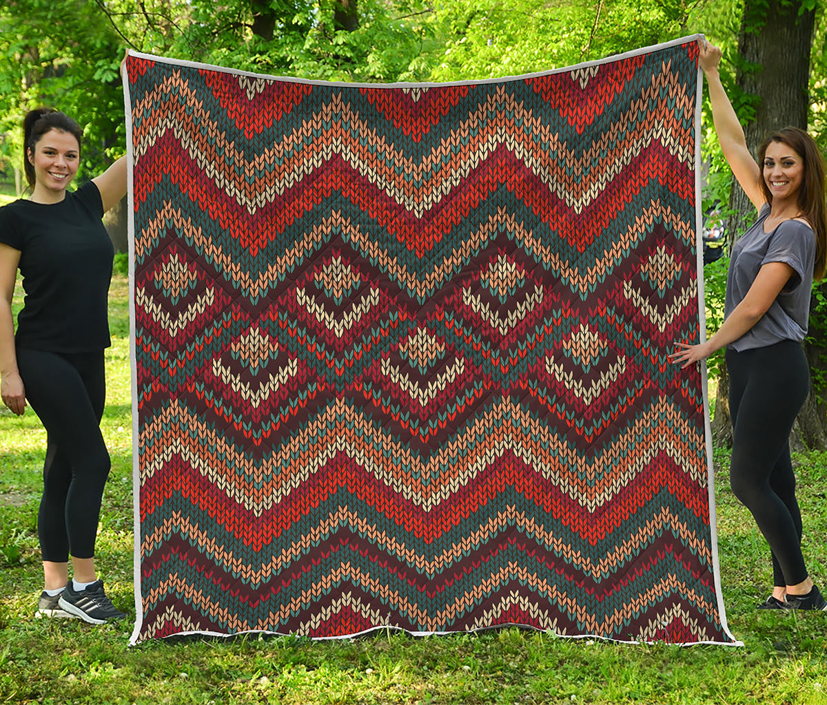 Vintage Knitted Pattern Print Quilt