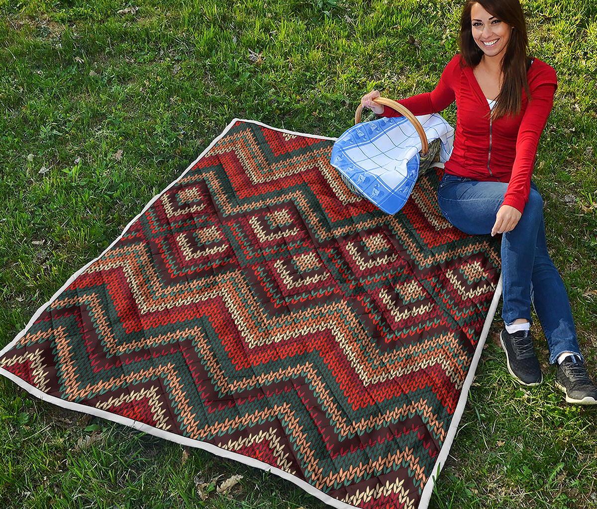Vintage Knitted Pattern Print Quilt