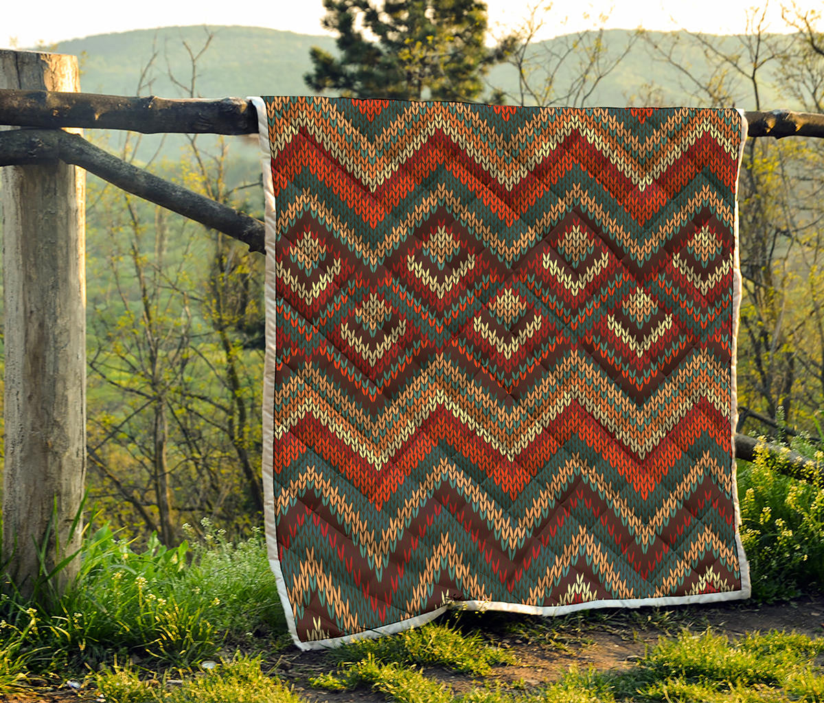 Vintage Knitted Pattern Print Quilt