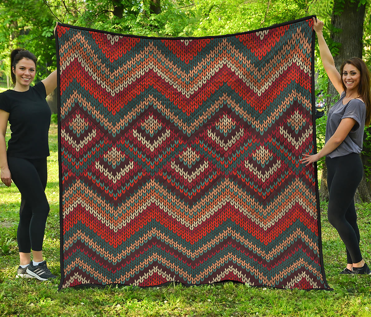 Vintage Knitted Pattern Print Quilt