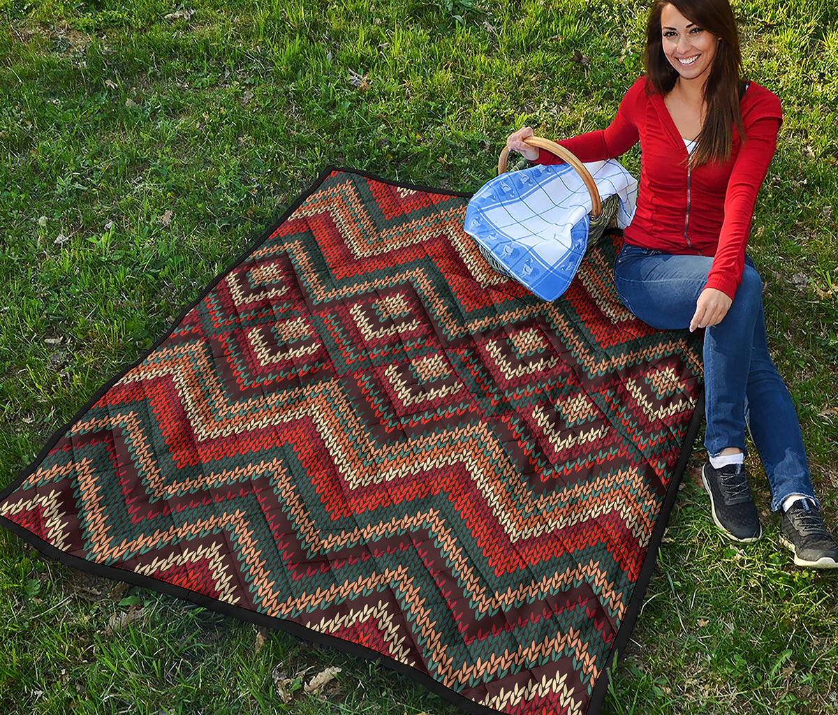 Vintage Knitted Pattern Print Quilt