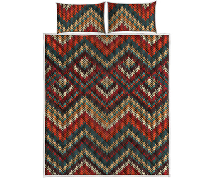 Vintage Knitted Pattern Print Quilt Bed Set