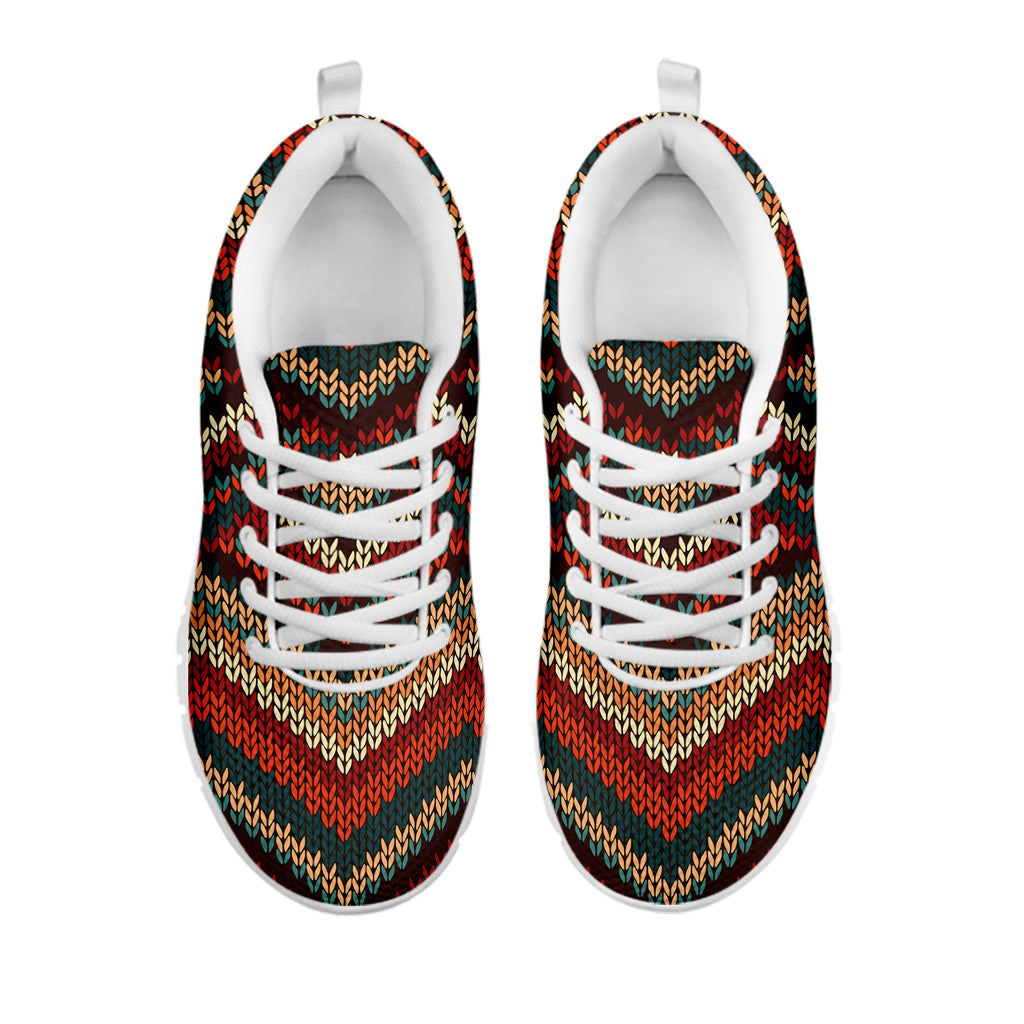Vintage Knitted Pattern Print White Sneakers