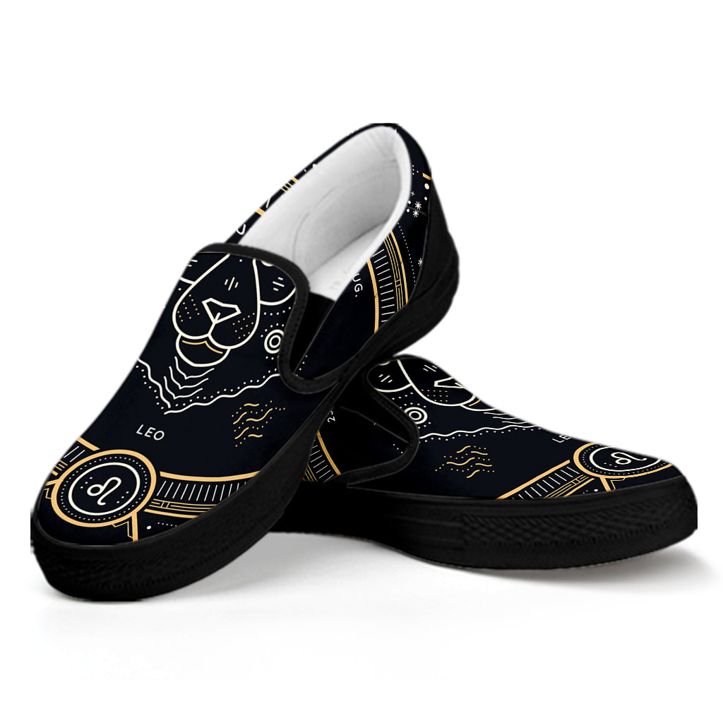 Vintage Leo Zodiac Sign Print Black Slip On Shoes