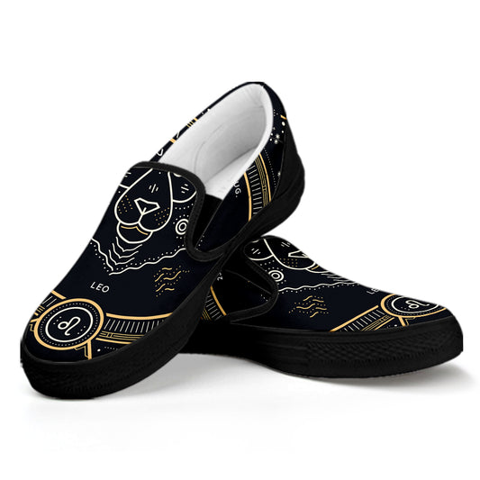 Vintage Leo Zodiac Sign Print Black Slip On Shoes