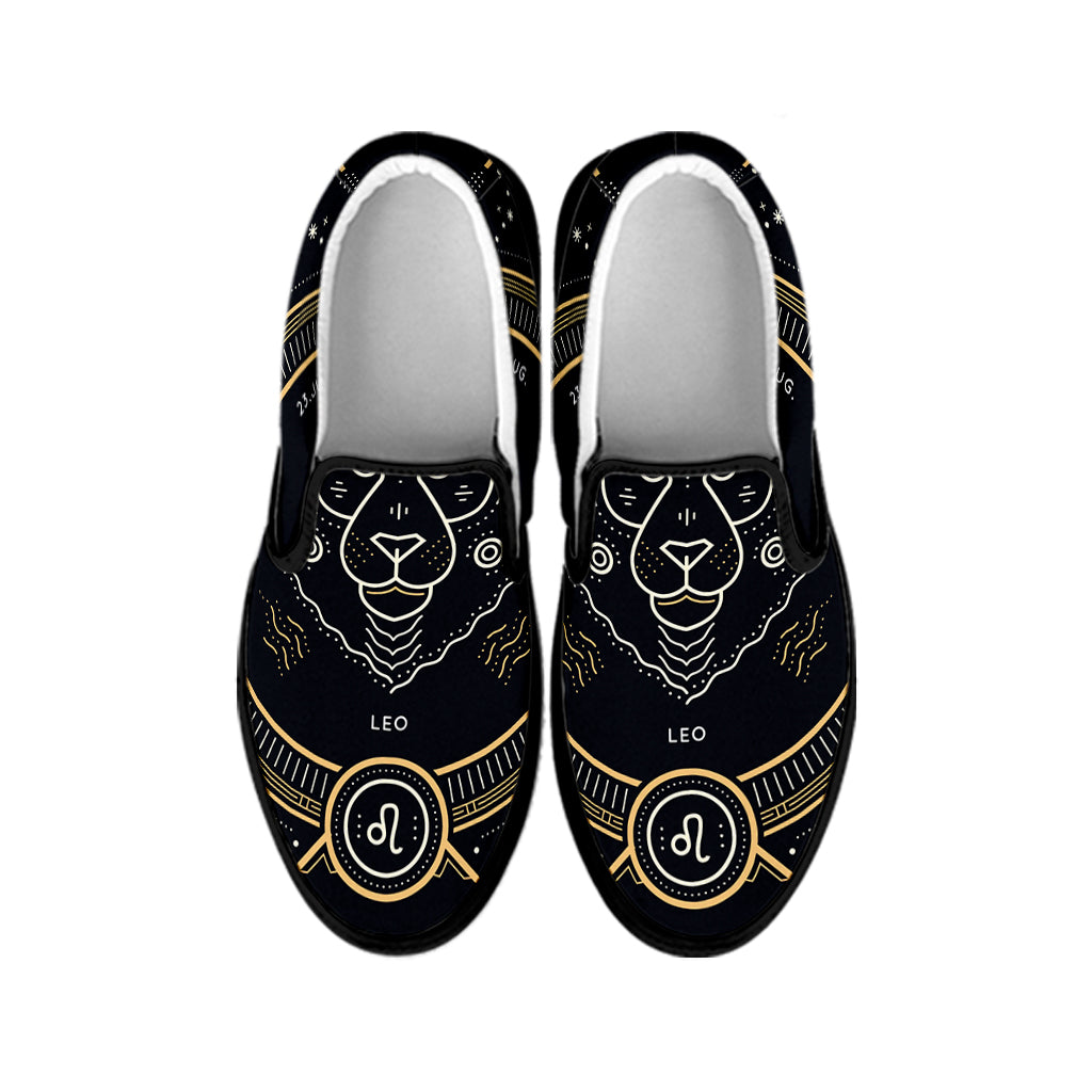 Vintage Leo Zodiac Sign Print Black Slip On Shoes
