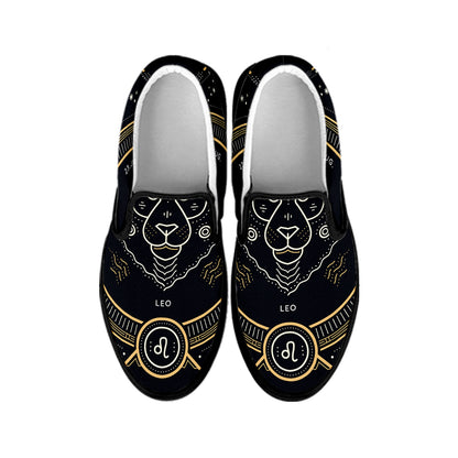 Vintage Leo Zodiac Sign Print Black Slip On Shoes
