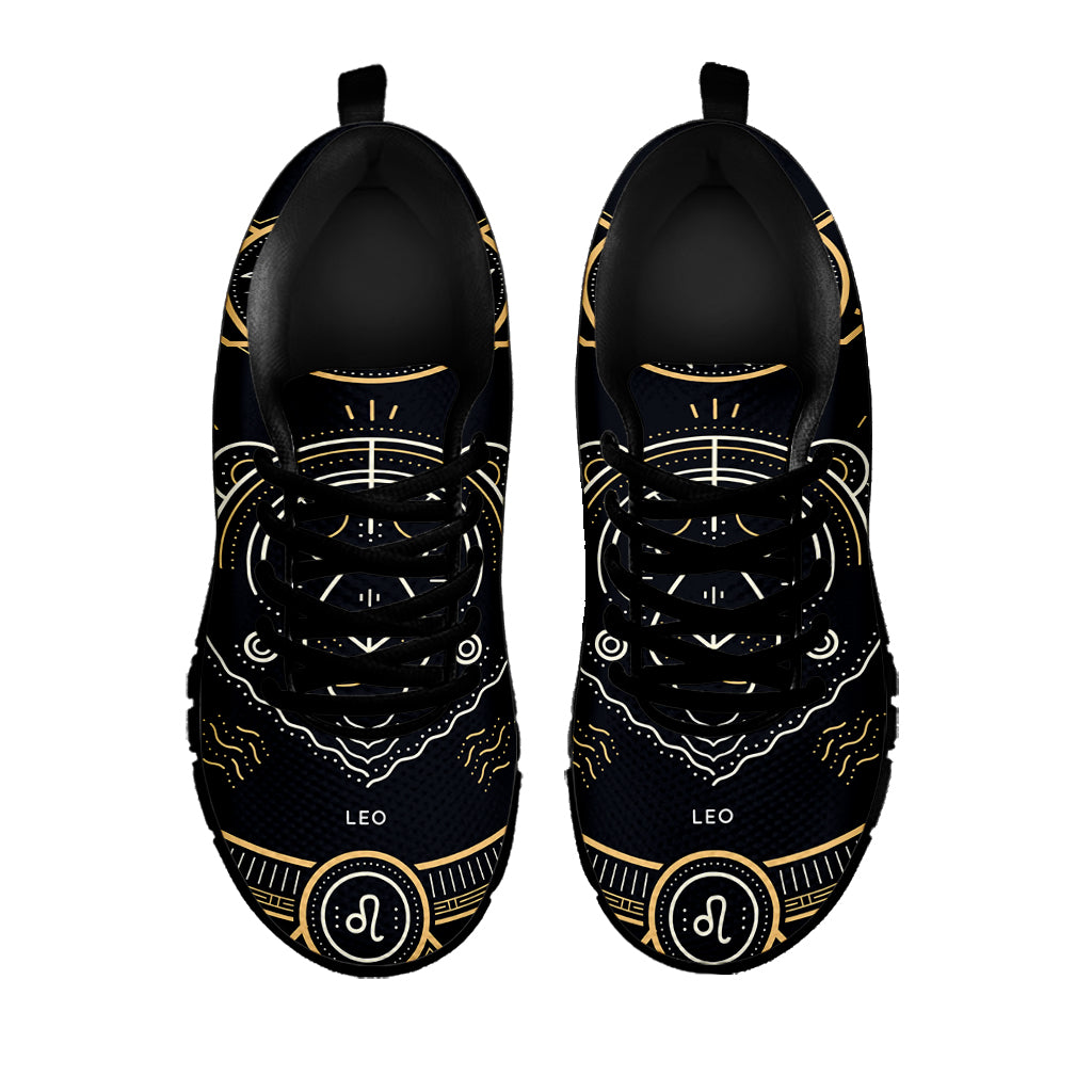 Vintage Leo Zodiac Sign Print Black Sneakers