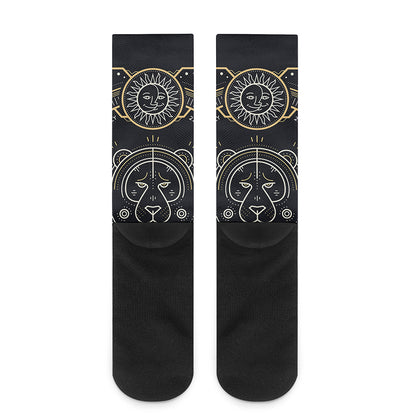 Vintage Leo Zodiac Sign Print Crew Socks