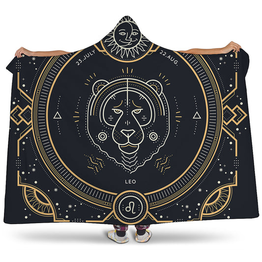 Vintage Leo Zodiac Sign Print Hooded Blanket