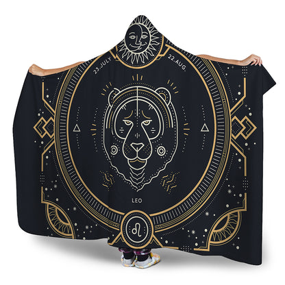 Vintage Leo Zodiac Sign Print Hooded Blanket