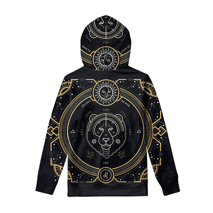 Vintage Leo Zodiac Sign Print Pullover Hoodie