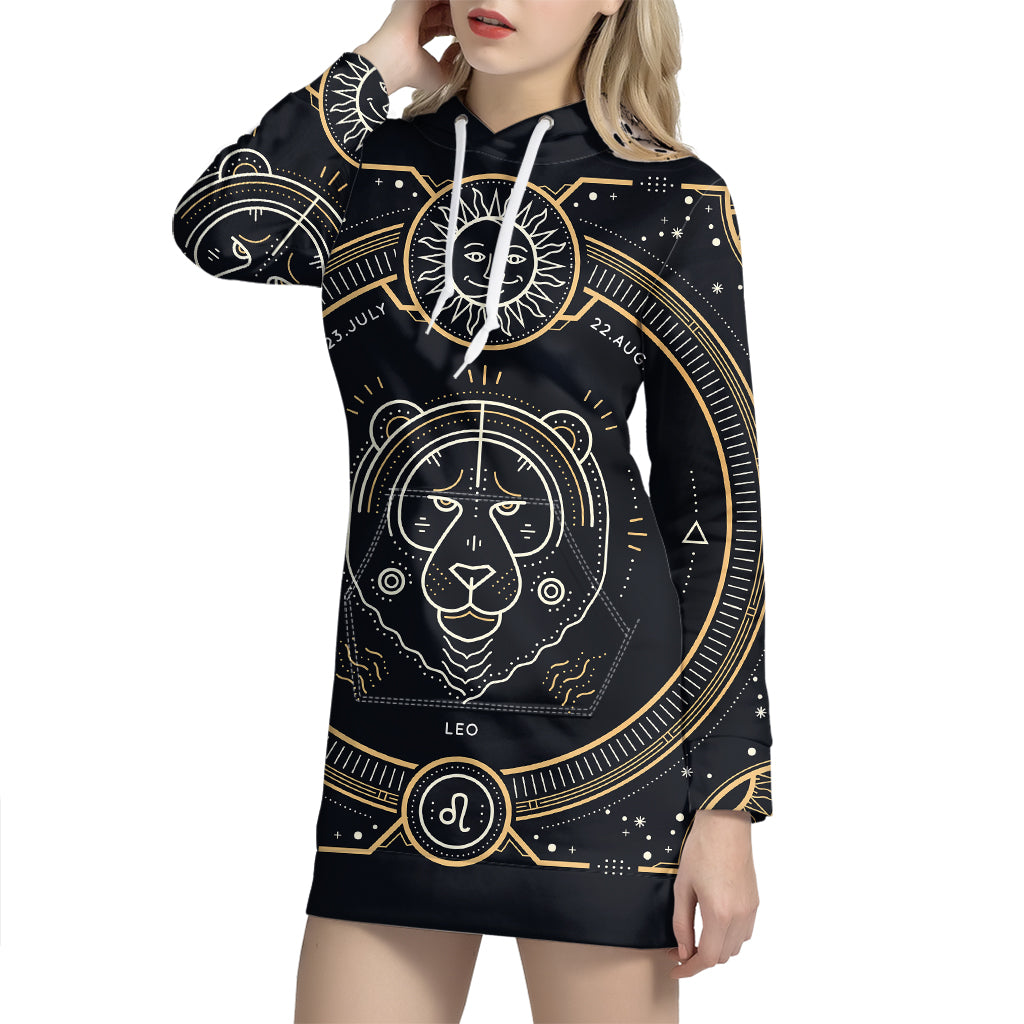 Vintage Leo Zodiac Sign Print Pullover Hoodie Dress