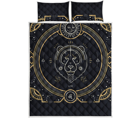 Vintage Leo Zodiac Sign Print Quilt Bed Set