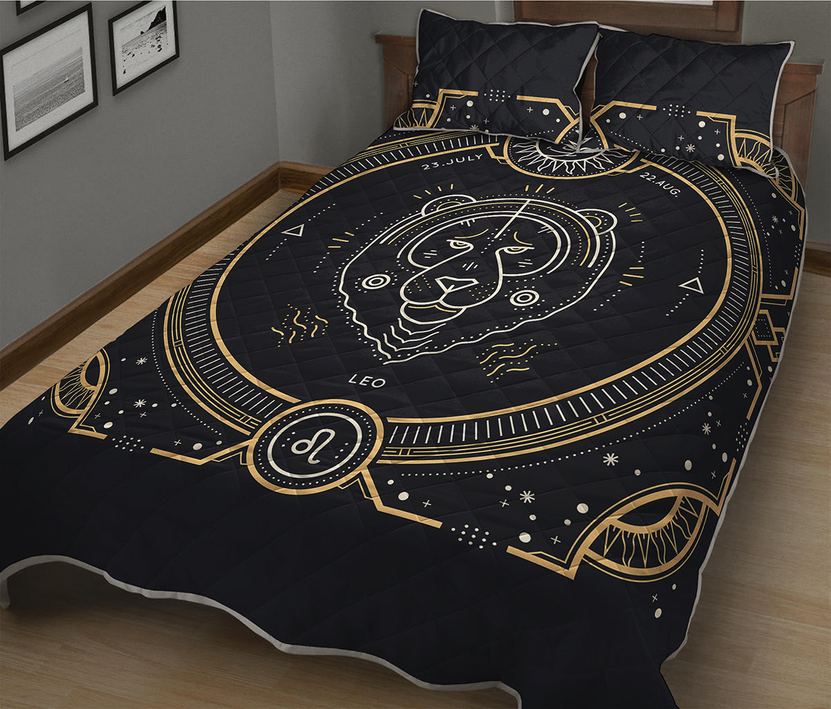 Vintage Leo Zodiac Sign Print Quilt Bed Set
