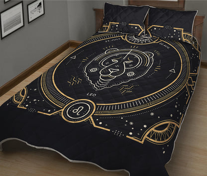 Vintage Leo Zodiac Sign Print Quilt Bed Set