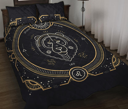 Vintage Leo Zodiac Sign Print Quilt Bed Set