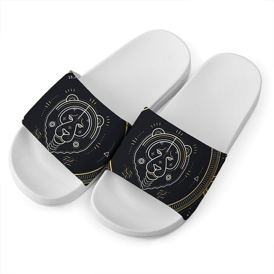 Vintage Leo Zodiac Sign Print White Slide Sandals