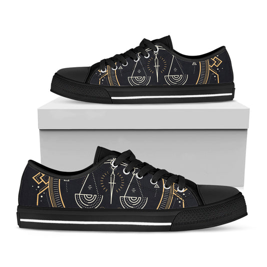 Vintage Libra Zodiac Sign Print Black Low Top Shoes 