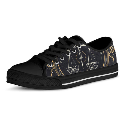 Vintage Libra Zodiac Sign Print Black Low Top Shoes 