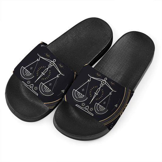 Vintage Libra Zodiac Sign Print Black Slide Sandals