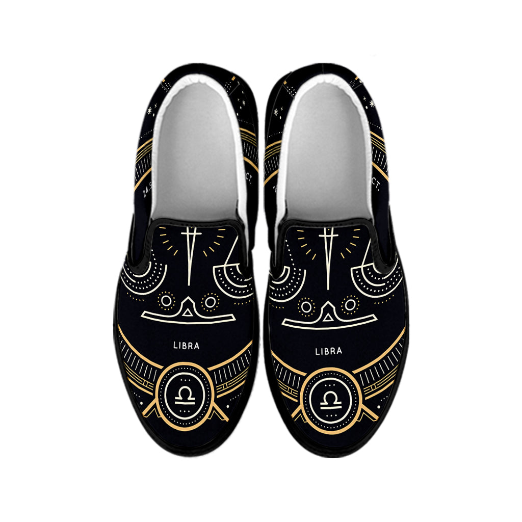 Vintage Libra Zodiac Sign Print Black Slip On Shoes