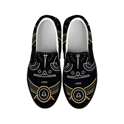 Vintage Libra Zodiac Sign Print Black Slip On Shoes