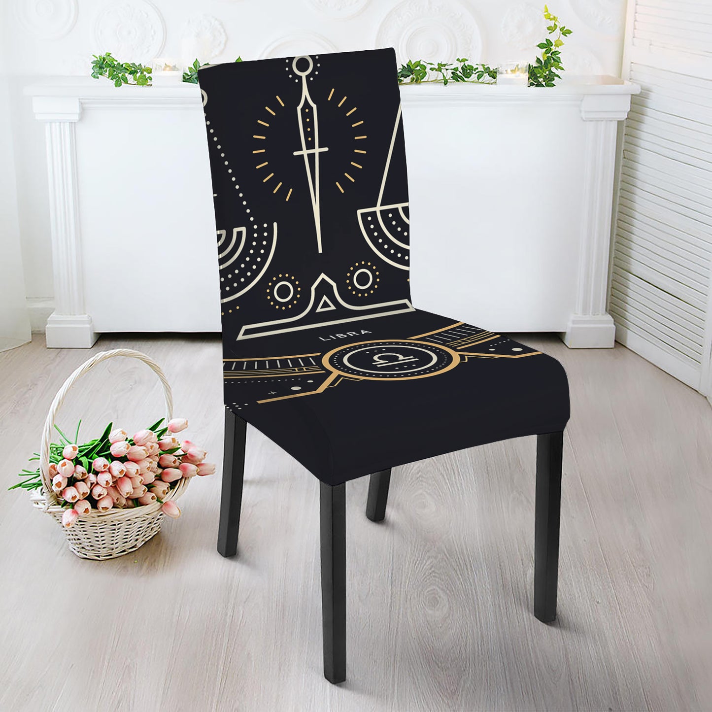 Vintage Libra Zodiac Sign Print Dining Chair Slipcover