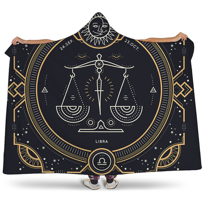 Vintage Libra Zodiac Sign Print Hooded Blanket