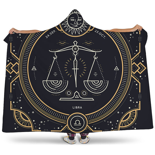 Vintage Libra Zodiac Sign Print Hooded Blanket