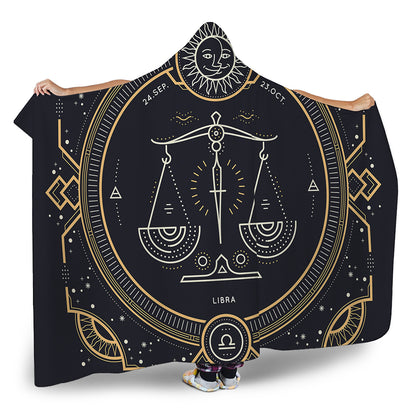 Vintage Libra Zodiac Sign Print Hooded Blanket