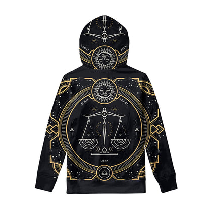 Vintage Libra Zodiac Sign Print Pullover Hoodie
