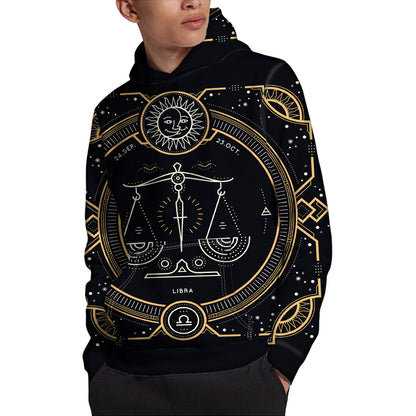 Vintage Libra Zodiac Sign Print Pullover Hoodie
