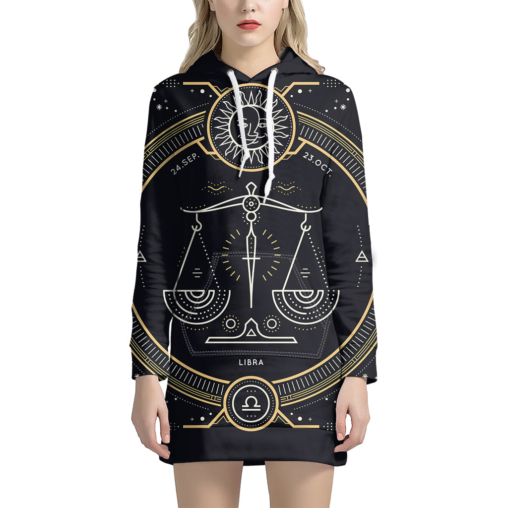 Vintage Libra Zodiac Sign Print Pullover Hoodie Dress