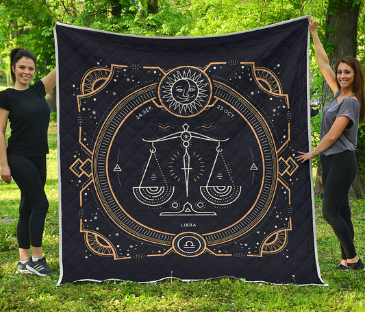 Vintage Libra Zodiac Sign Print Quilt