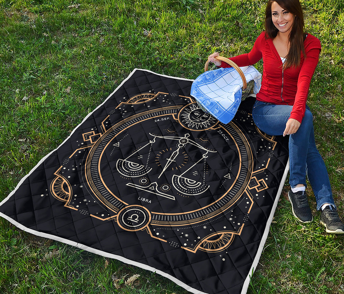 Vintage Libra Zodiac Sign Print Quilt