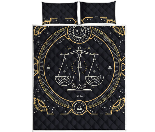 Vintage Libra Zodiac Sign Print Quilt Bed Set