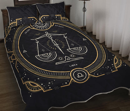Vintage Libra Zodiac Sign Print Quilt Bed Set