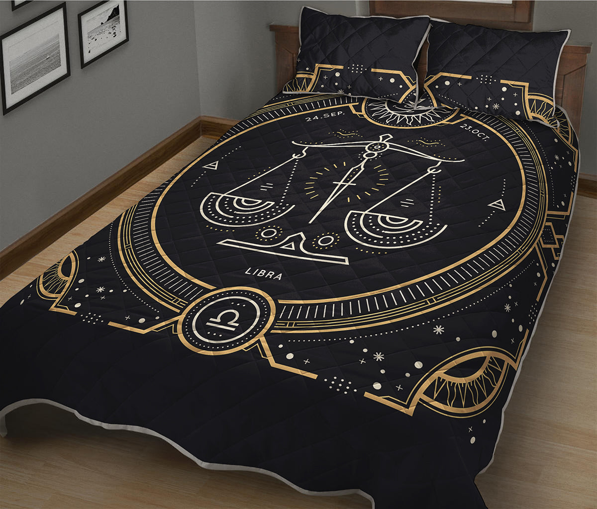 Vintage Libra Zodiac Sign Print Quilt Bed Set