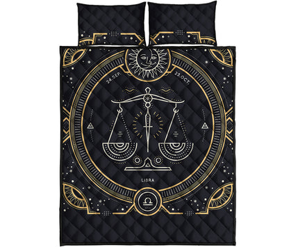 Vintage Libra Zodiac Sign Print Quilt Bed Set